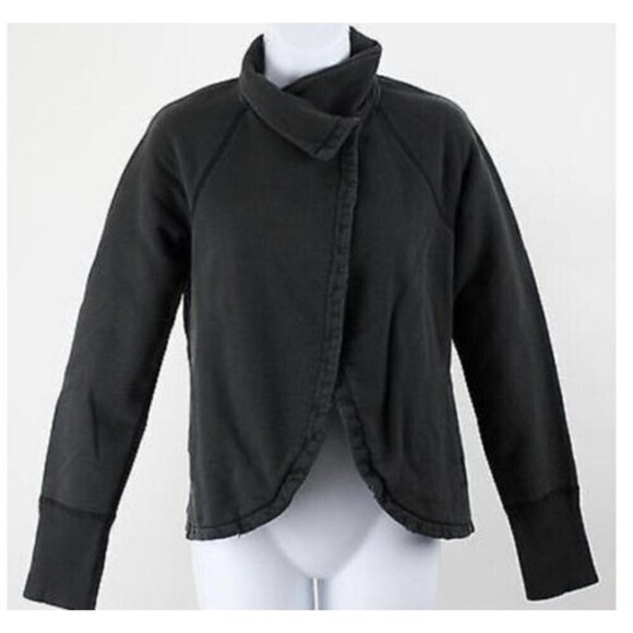 James Perse size 2 US M Woy2327 Faded Black Distressed Open Front Cotton Jacket - Picture 2 of 9